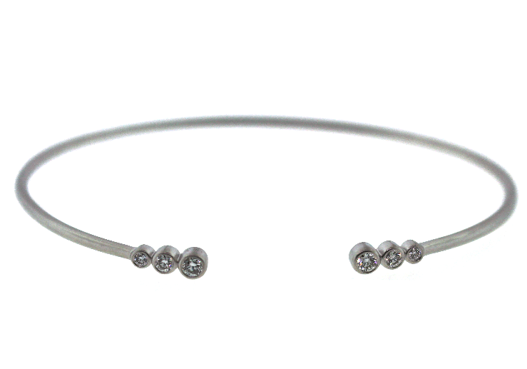 Dilamani 14W 3 Diamond Open Flexible Bangle with Bezel-Set Graduated Round Diamonds Satin Finish