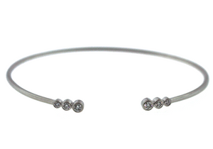 Dilamani 14W 3 Diamond Open Flexible Bangle with Bezel-Set Graduated Round Diamonds Satin Finish
