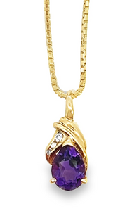 14Y Pendant Only 9.5x6.5m Pear Shape Amethyst w/ 3 rd Channel Diamond Pendant