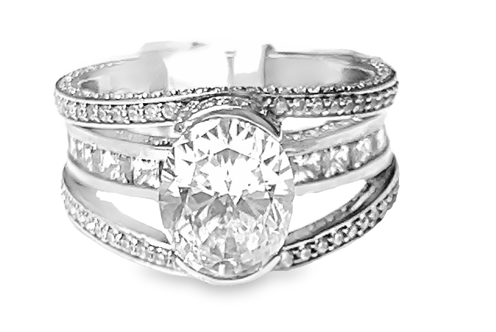 SS JA Custom Oval/Round CZ Ring JA Custom Semi Mount Size 8