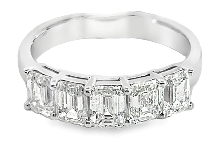 Color Jewels 14W 5 Emerald Cut Diamond Shared Prong Basket Head Band Size 6.5