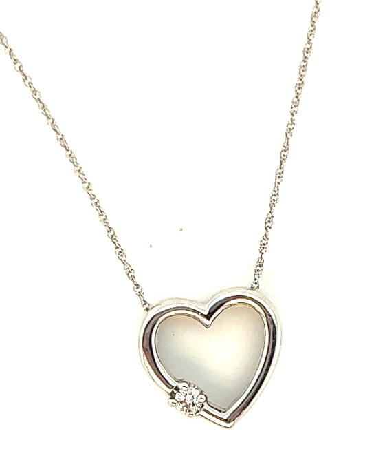 14W Heart Pendant with .03ct RBC Diamond Accent with 18" Cable Chain