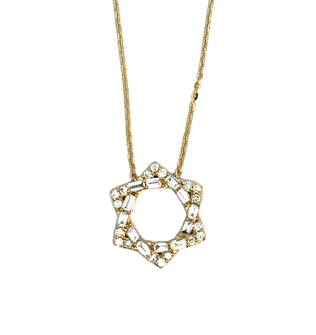 Roman Jules - 14Y Open Round and Baguette Diam Star of David Necklace  18 RBC D=.14ctw 12 BG D=.24ctw