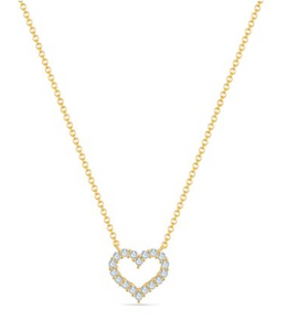 Roman Jules - 14W Shared Prong Diamond Heart Necklace, 18 RBC D=.25ctw