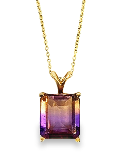 14Y Emerald Cut Ametrine Pendant with Rabbit Ear Bail