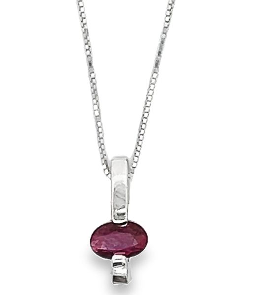14W Bar Pendant with Oval Ruby on 14W 0.5mm Box Chain 18"