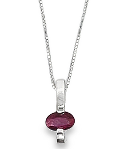14W Bar Pendant with Oval Ruby on 14W 0.5mm Box Chain 18"