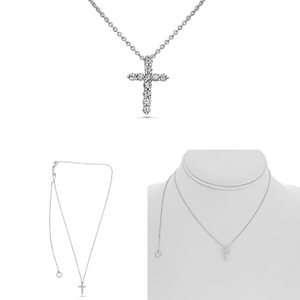 Roman Jules 14W Shared Prong Round Diamond Cross Necklace