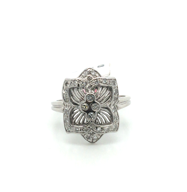 18W Square Vintage Style Pave Diamond Ring sz6