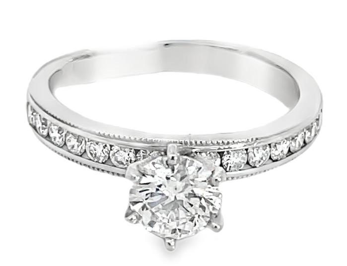 18W Eng Ring Round CD=.64ct I/SI2 Channel set w/0.35ctw Round Diamond sz6