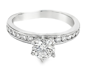 18W Eng Ring Round CD=.64ct I/SI2 Channel set w/0.35ctw Round Diamond sz6