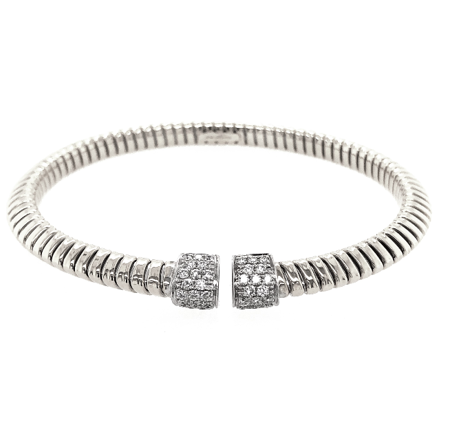 18W Ribbed Cuff Bracelet with Pave Diamond End Caps, .57ctw