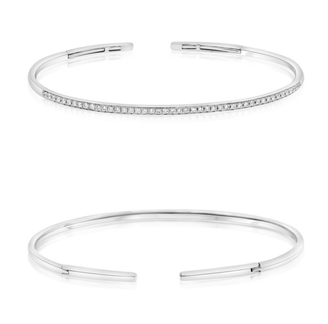 14W Thin Cuff Bracelet with Beadset Diamond Set Across Top