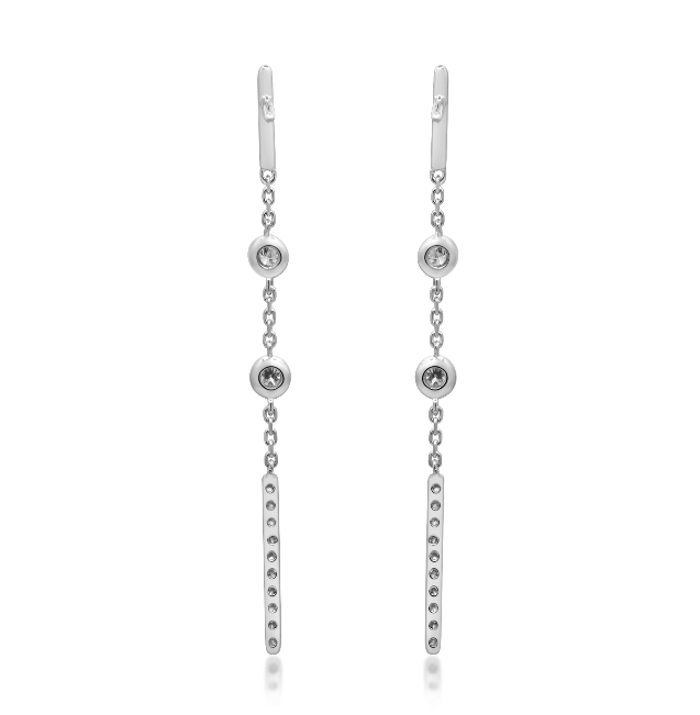 14W Bar Stud Bezel Set Rd Diamond and Pave Dangle Earrings