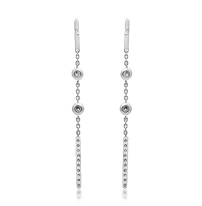 14W Bar Stud Bezel Set Rd Diamond and Pave Dangle Earrings