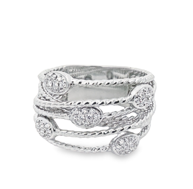 18W Multi-Row Pave Diamond Station Wrap Band, D=.21ctw