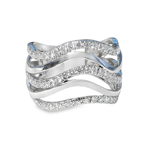 18W 5 Row Diamond and Shiny Wave Band, .91ctw