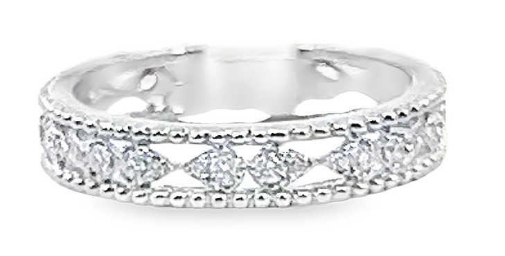 18W Beaded Edges Pear Illusion-Set Round Diamond Band  36 RBC = 0.30ctw