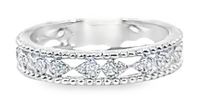 18W Beaded Edges Pear Illusion-Set Round Diamond Band  36 RBC = 0.30ctw