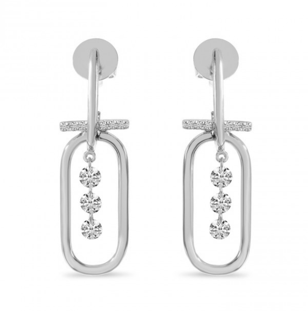 14W Large Paperclip Earring with Diamond Bar & Drilled Diamond Accents