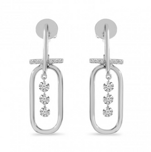 14W Large Paperclip Earring with Diamond Bar & Drilled Diamond Accents