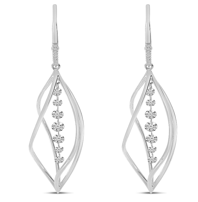 14W Drilled Diamond 3D Swirl Dangle Earrings