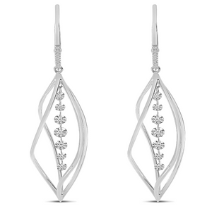 14W Drilled Diamond 3D Swirl Dangle Earrings