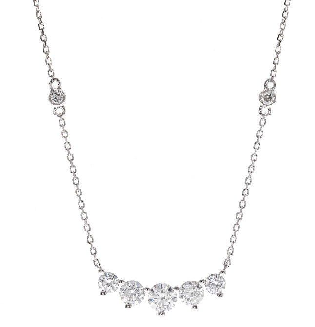 14W 0.98ctw RBC Diamond Necklace 5 Stone Center with 2 Bezel Set Diamond Stations D/C Cable Chain with Lobster Clasp 16"/17"/18"