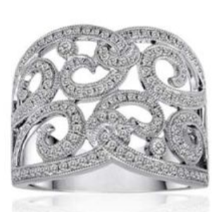 14W Wide Milgrain Open Swirl Filigree Beadset Diamond Ring  164D=.61ctw