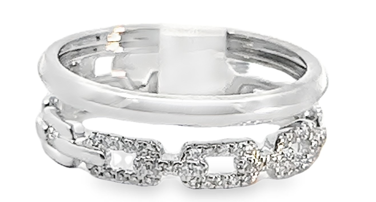 14W Diamond Cable Link and Knife Edge Band Duo Ring  70D=.16cts