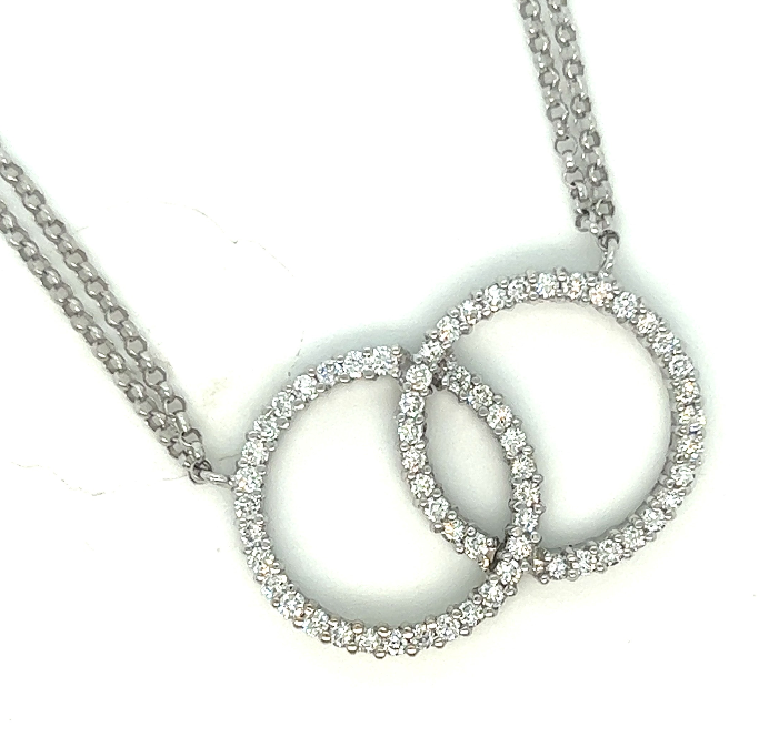 14W Double Diamond Circle Necklace w. 2 Cable Chains