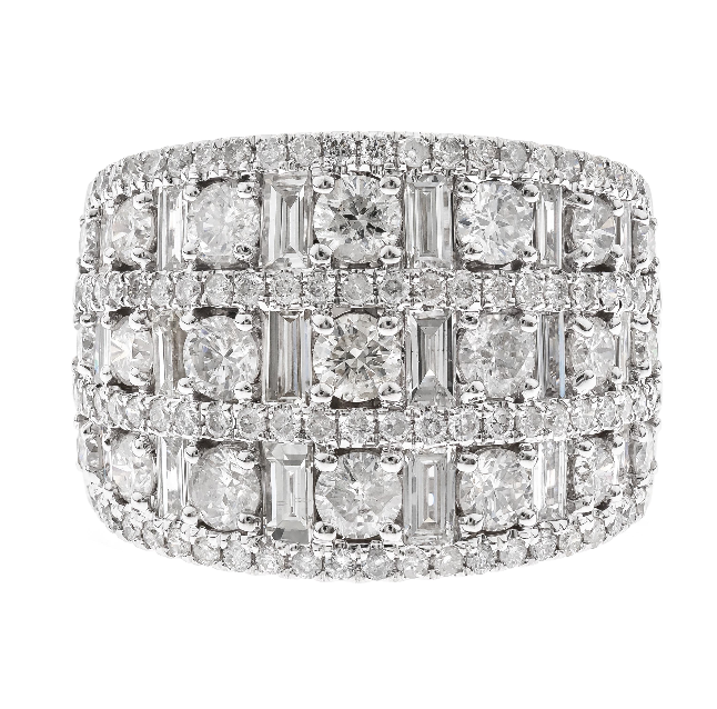 14 White, Wide Round/Straight Baguette Diamond Ring 3.56ctw Size 7