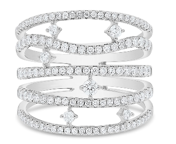 14W 5 Band Scatter Diamond Wide Open Concept Ring  124D=1.00ctw