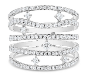 14W 5 Band Scatter Diamond Wide Open Concept Ring  124D=1.00ctw