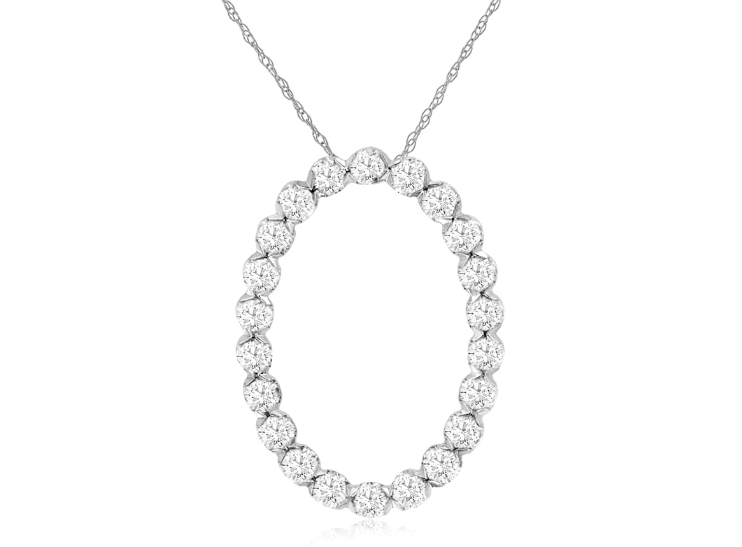 14W Diamond Open Oval Pendant with Chain, .51ctw