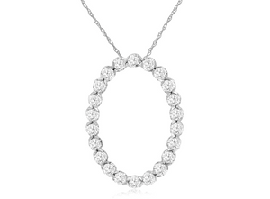 14W Diamond Open Oval Pendant with Chain, .51ctw