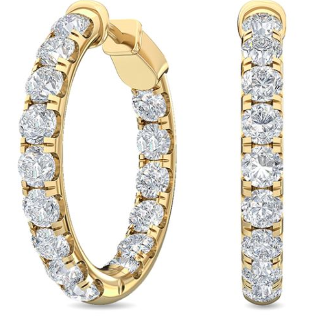 14Y 5.18ctw RBC LG Diamond Inside/ Outside Oval Hoops with Push Locks   28x4.2mm 30 RBC  F-G/VS1