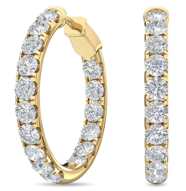 14Y 4.05ctw LG Diamond Inside/ Outside Hoops with Push Locks  F-G/VS1 27x4mm 32 RBC