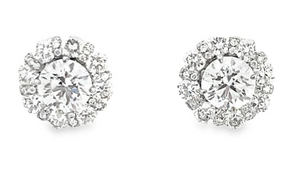 18W Rd 1.39ct LG Diamond Halo & 1.00ct Natural Diamond Earrings