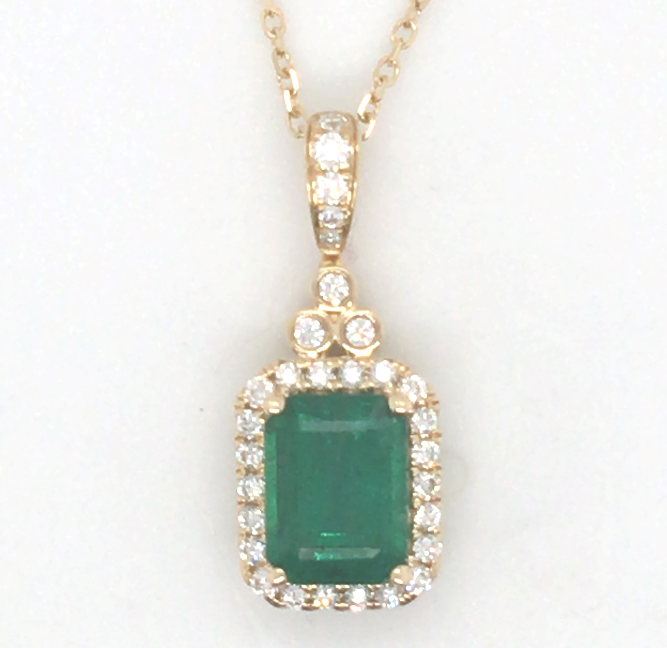 14Y E/C Emerald and Rd Diamond Halo Pendant/Pendant Only  E=1.56cts D=.26ctw