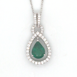 14W P/S Emerald and Rd Diamond Halo Pendant/Pendant Only  E=1.05cts D=.31ct