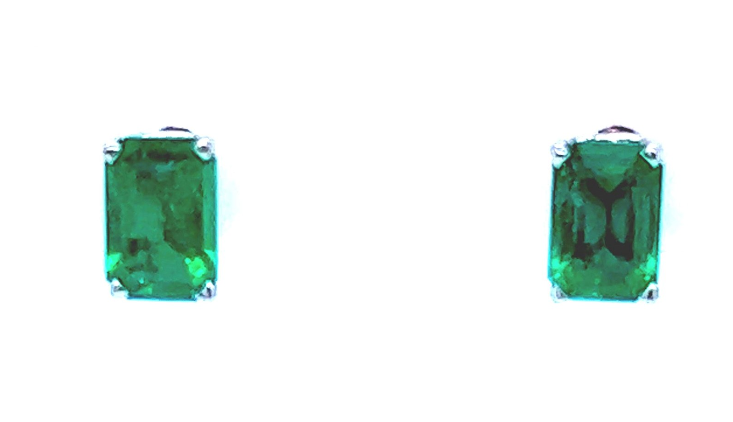 14W 6X4mm AAA Emerald Cut Emerald Stud Earrings 1.20cttw
