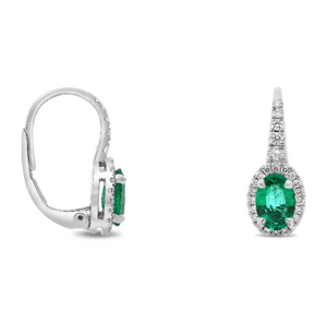 18W 1.09ctw Emerald and Diamond Drop Earrings