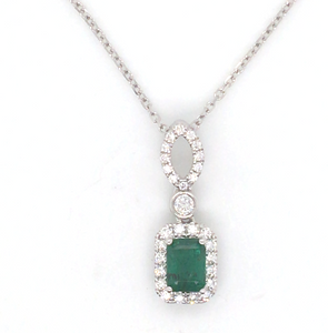 14W E/C Emerald and Diamond Halo Pendant  E=.55ct D=.22ctw