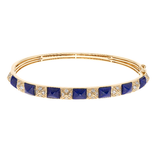14Y Pyramid Lapis and Diamond Hinged Cuff Bracelet  7L=4.82ct 30D=.66ctw