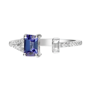14W E/C Tanzanite and Bag/Rd Diamond Open Petite Band Ring