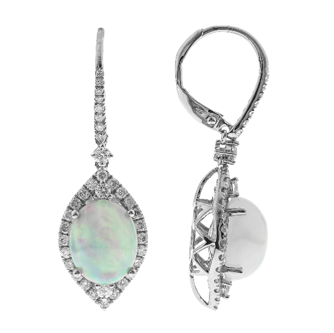 14W Oval Ethiopian Opal and Diamond Dangle Earrings on Leverbacks