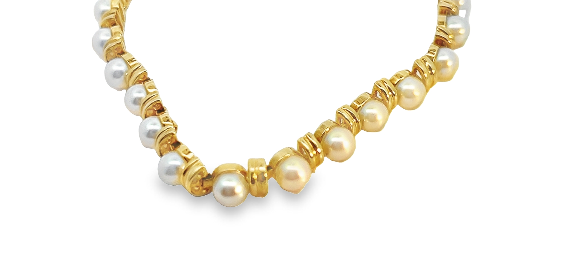 18Y 7.5" Pearl Double Bar Bracelet with Box Catch and Figure 8 Safety Wire