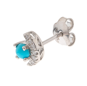 14W Crescent Moon Diamond and Rd Turquoise Stud Earrings