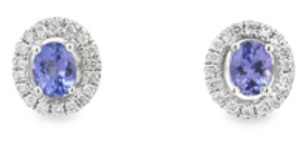 14W Oval Tanzanite and Rd Diamond Halo Stud Earrings  2T=.71cts 36D=.18ctw